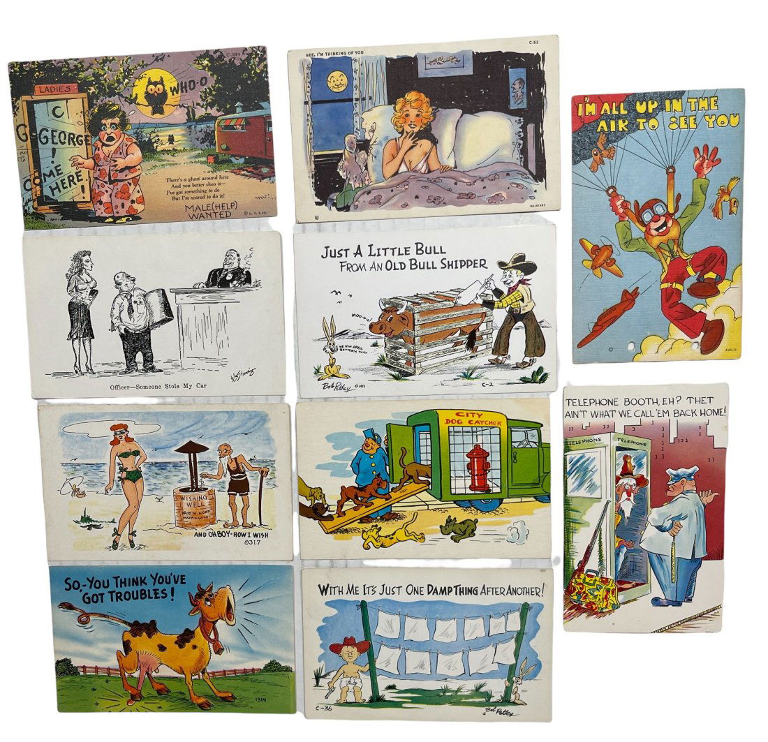 Ten Humorous Themed Postcards (One with Stamped Holes) (1 of 2)