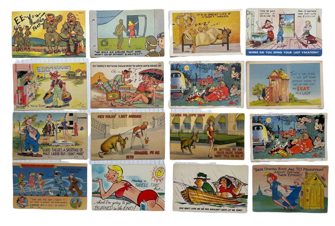 Sixteen Humorous Themed Postcards. (1 of 2)