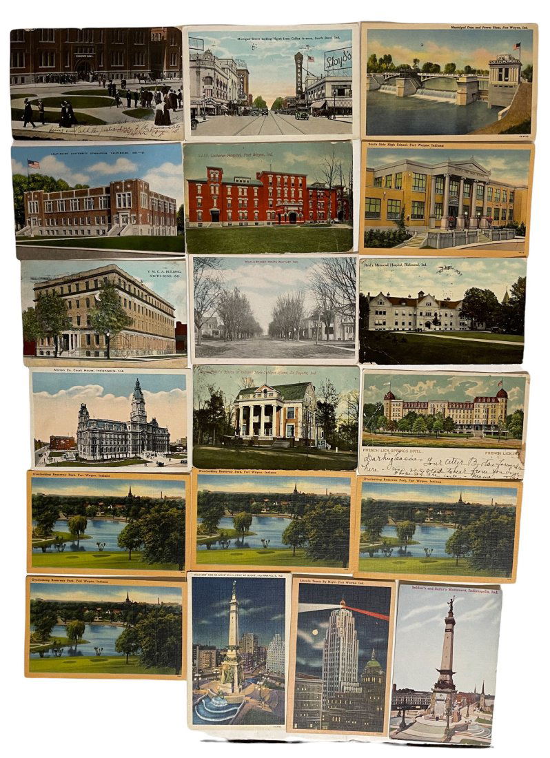 Group of 19 Tourism Postcards relating to Indiana. (1 of 2)