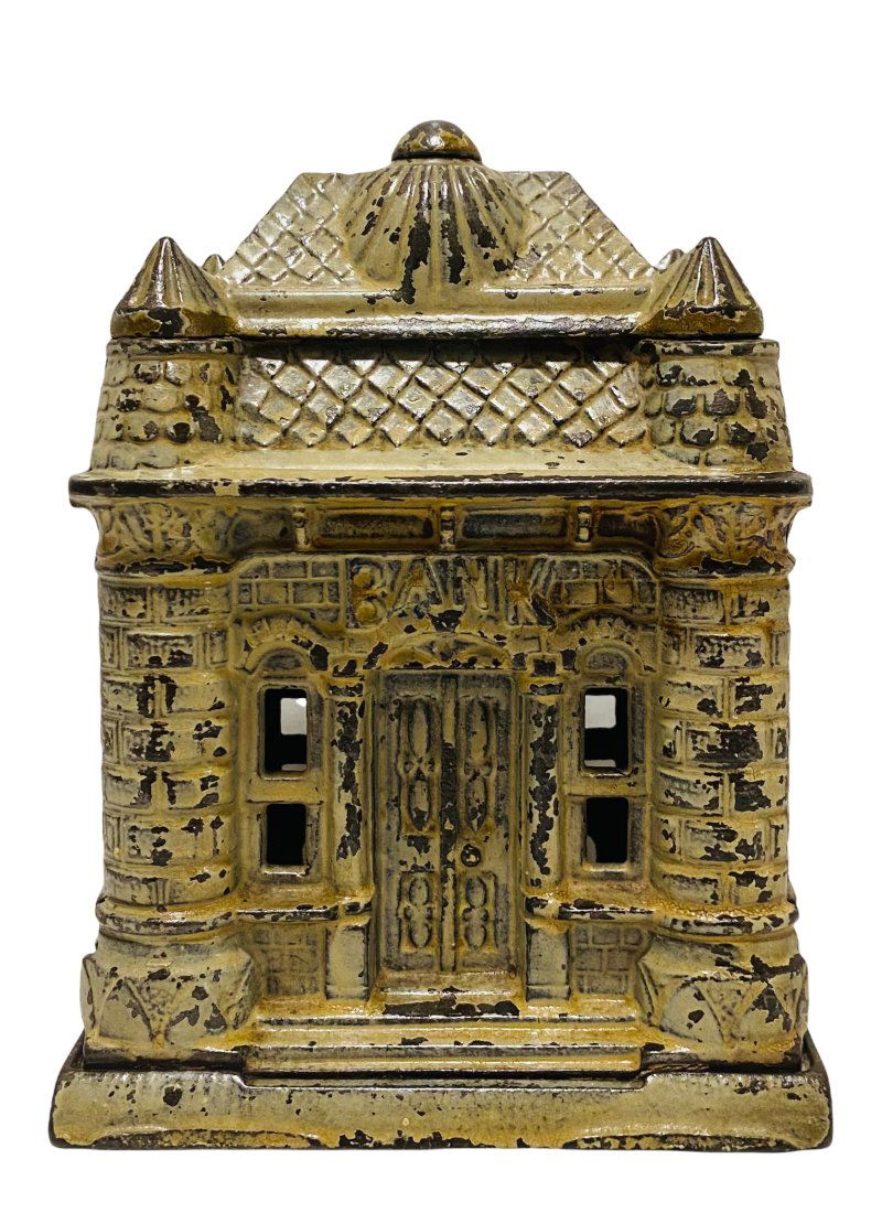 Scarce Polychrome Cast Iron Four Tower Still Bank (1 of 1)