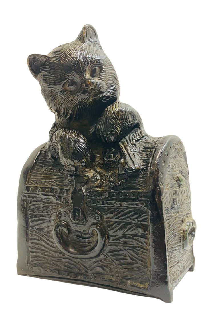 Cat in Treasure Chest Still Bank - Heavy Spelter. (1 of 1)