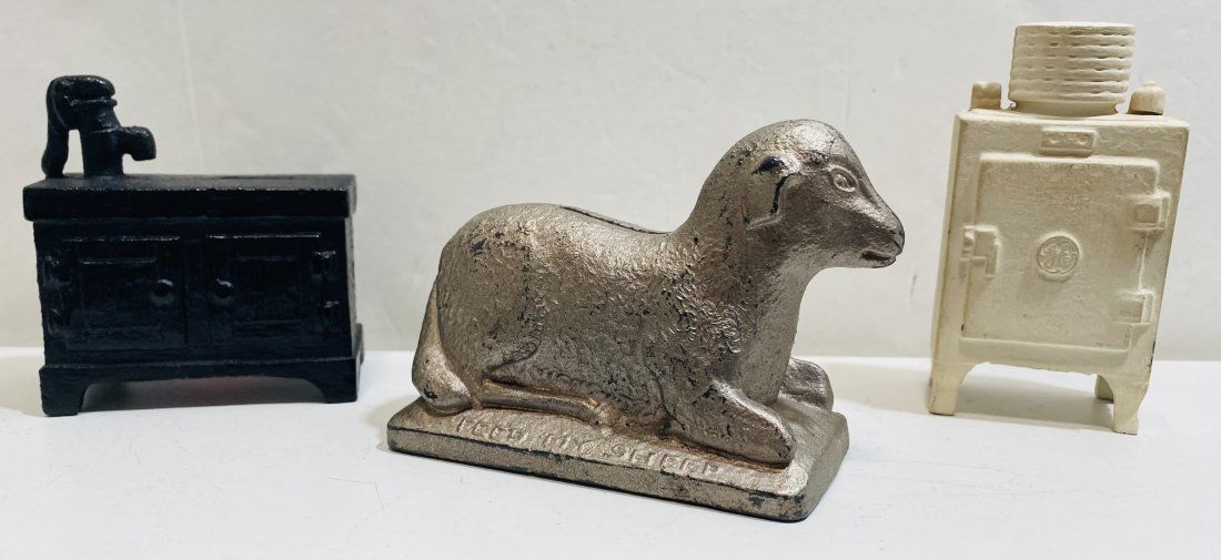Three Cast Iron Still Banks - "Feed My Sheep" (1 of 1)