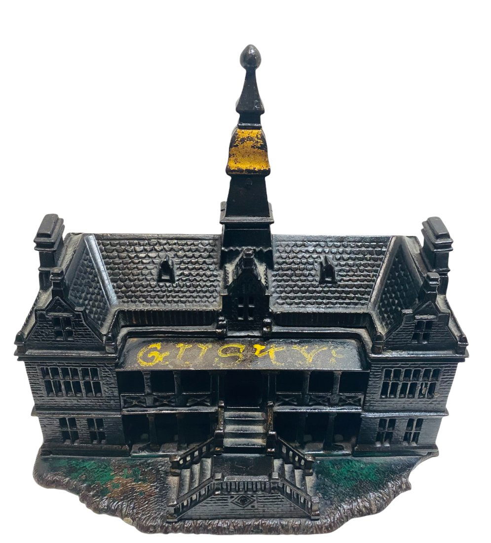 Palace Cast Iron Still Bank with "GUSKY'S" Ad on Roof (1 of 2)