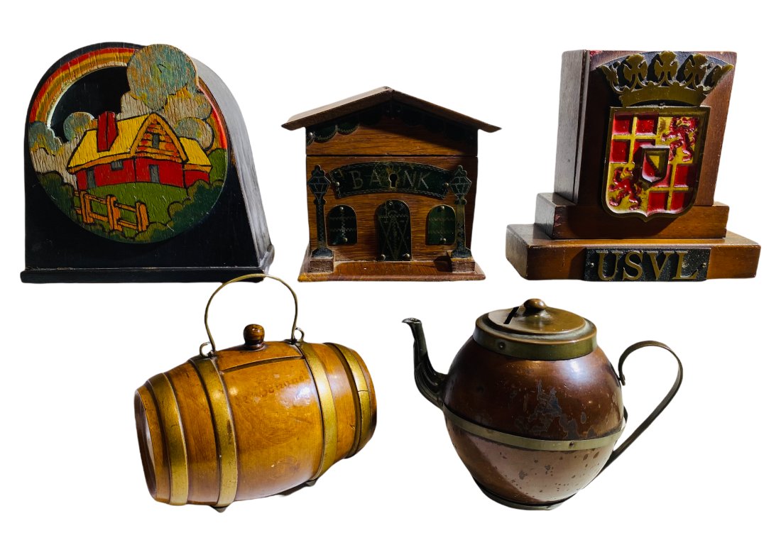 Group Lot of 5 Early Wood Still Banks (1 of 1)