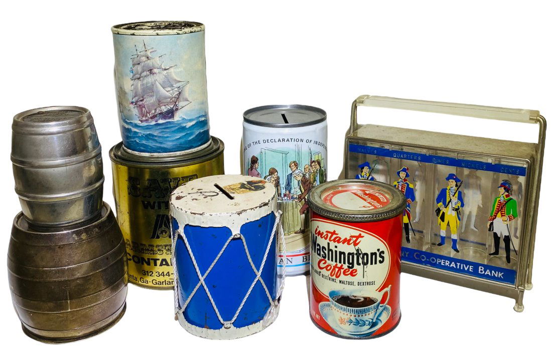 Group of Eight Tin Still Banks (1 of 1)