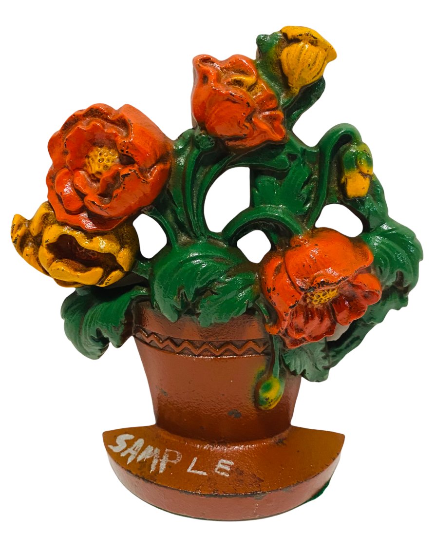 Cast Iron Poppies in a Clay Pot Door Stop by Hubley (1 of 2)