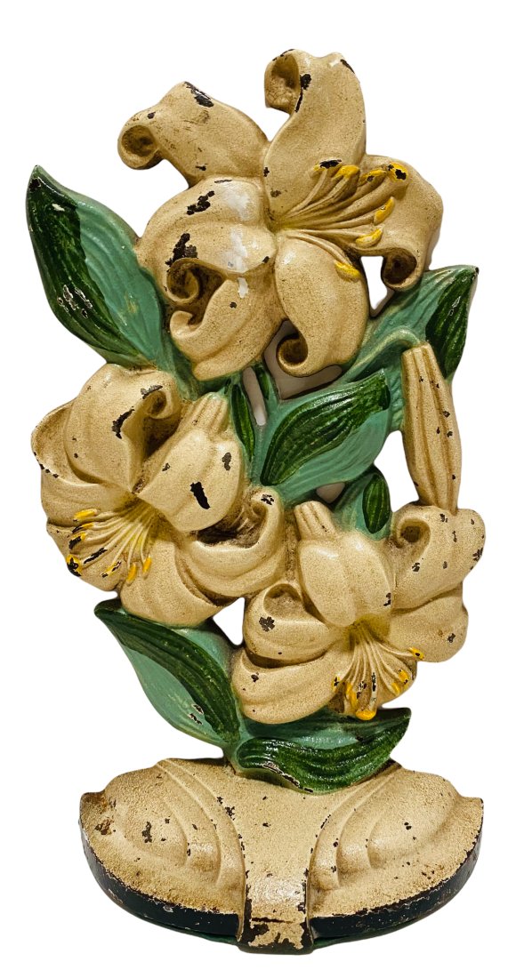 Cast Iron Tiger Lilies Door Stop by Hubley Mfg.: Cast Iron Tiger Lilies Door Stop made by Hubley - Late 1930's
