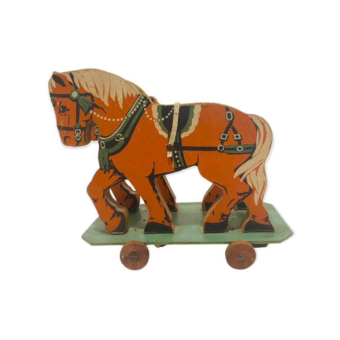 Painted Wood Draft Horses on a Fiberboard Base (1 of 1)