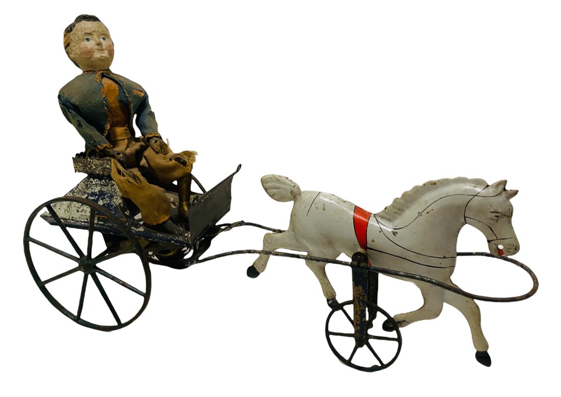 Rare Mechanical Tin Gig with Galloping Horse - 1870's (1 of 2)
