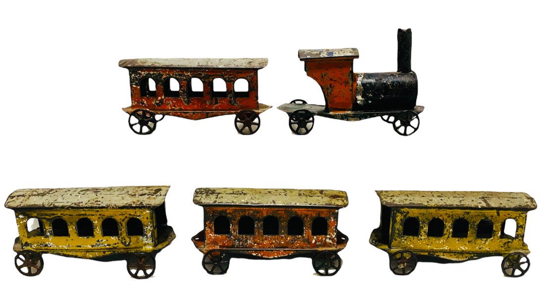 Early American Tin Hand Painted Floor Train. (1 of 1)