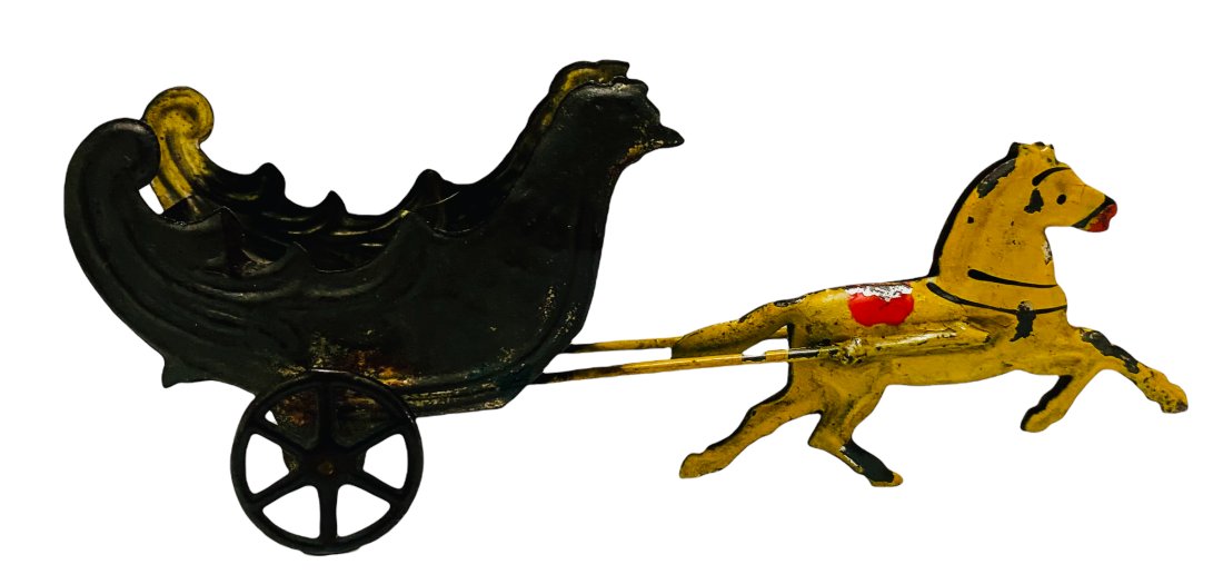 Early American Tin Horse Pulling Chicken Chariot - 1880 (1 of 2)