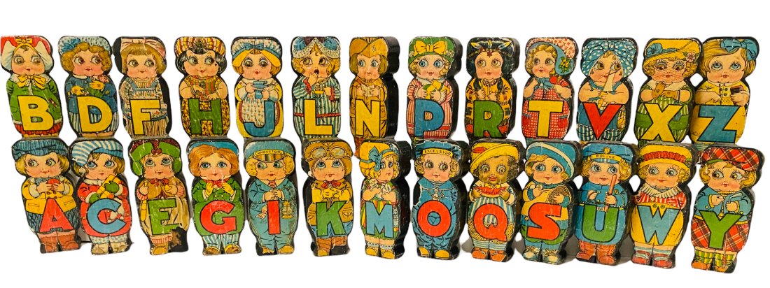 Set of 26 Paper Litho and Wood Alphabet Blocks. (1 of 2)