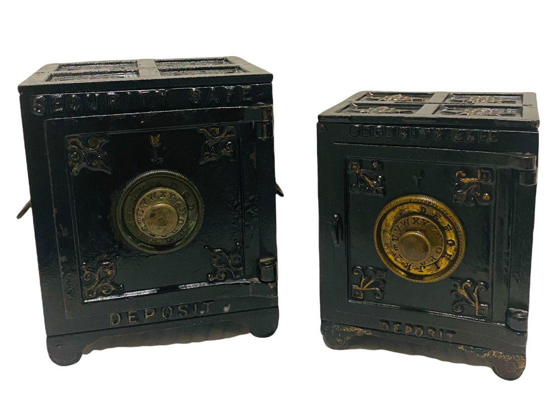 Two Cast Iron Safe Deposit Banks. (1 of 3)