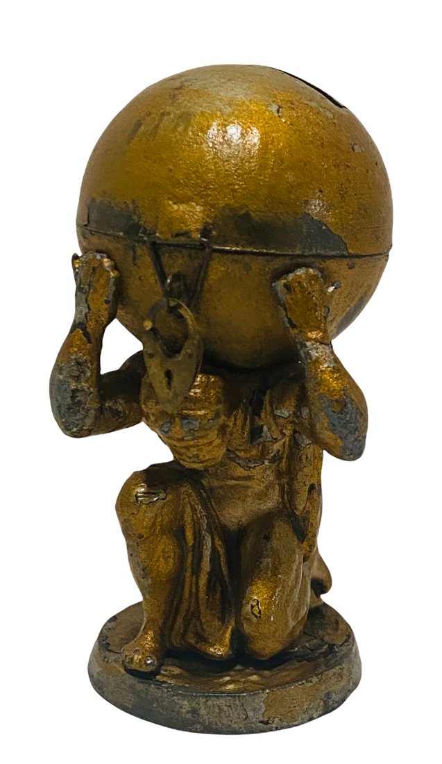 Spelter & Tin Still Bank - World on Atlas' Shoulders (1 of 1)