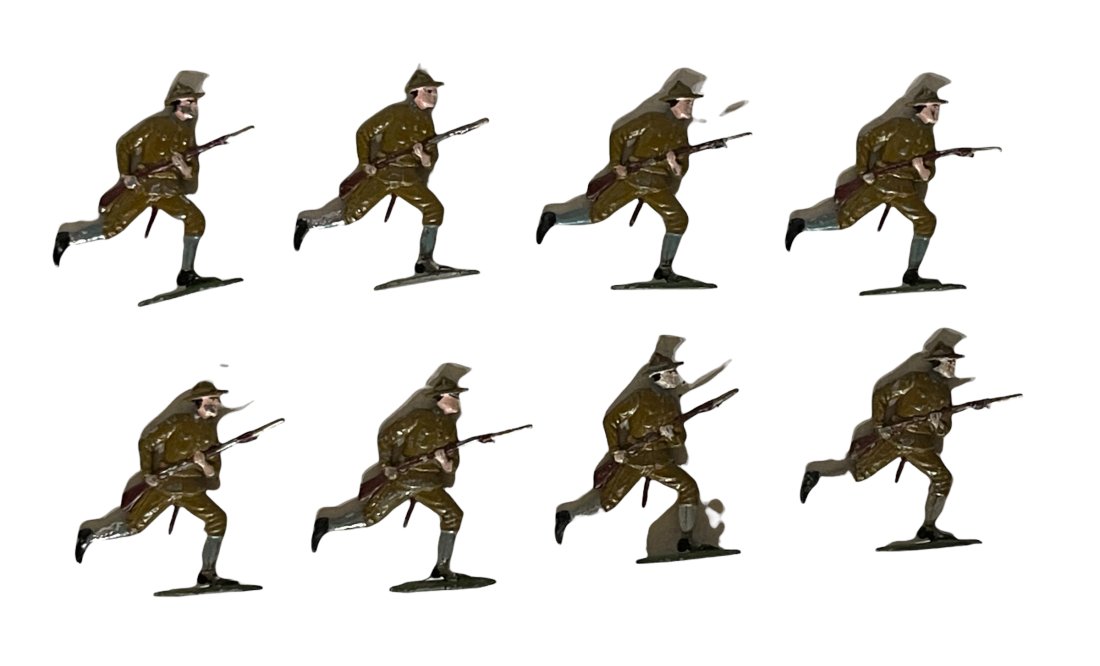 Eight German Cast Lead Flat Running Infantrymen (1 of 2)
