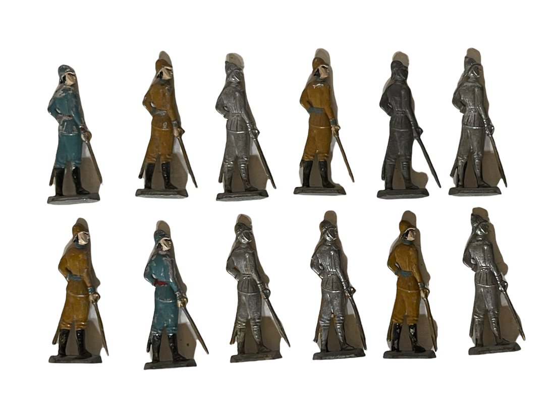 Twelve German Cast Lead Flat Officers w/ Drawn Swords (1 of 2)