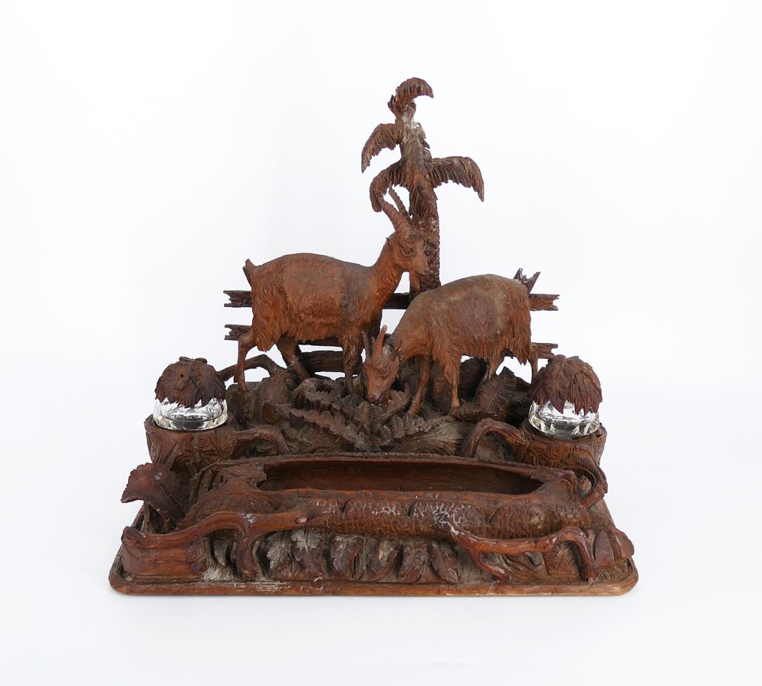 Black Forest Carved Wood Desk Set (1 of 7)