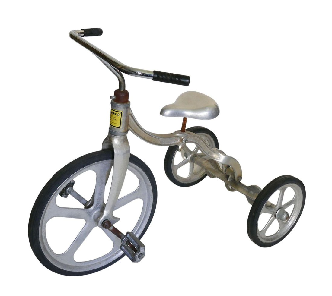 Anthony Brothers Convert-O Cast Aluminum Tricycle: Anthony Brothers Convert-O Cast Aluminum Tricycle. Mid-20th C. Nice example with some oxidation on handlebars, neck, and seat stem. Measurements: 32" x 21.5" x 28" Shipping: Available for in-house shi