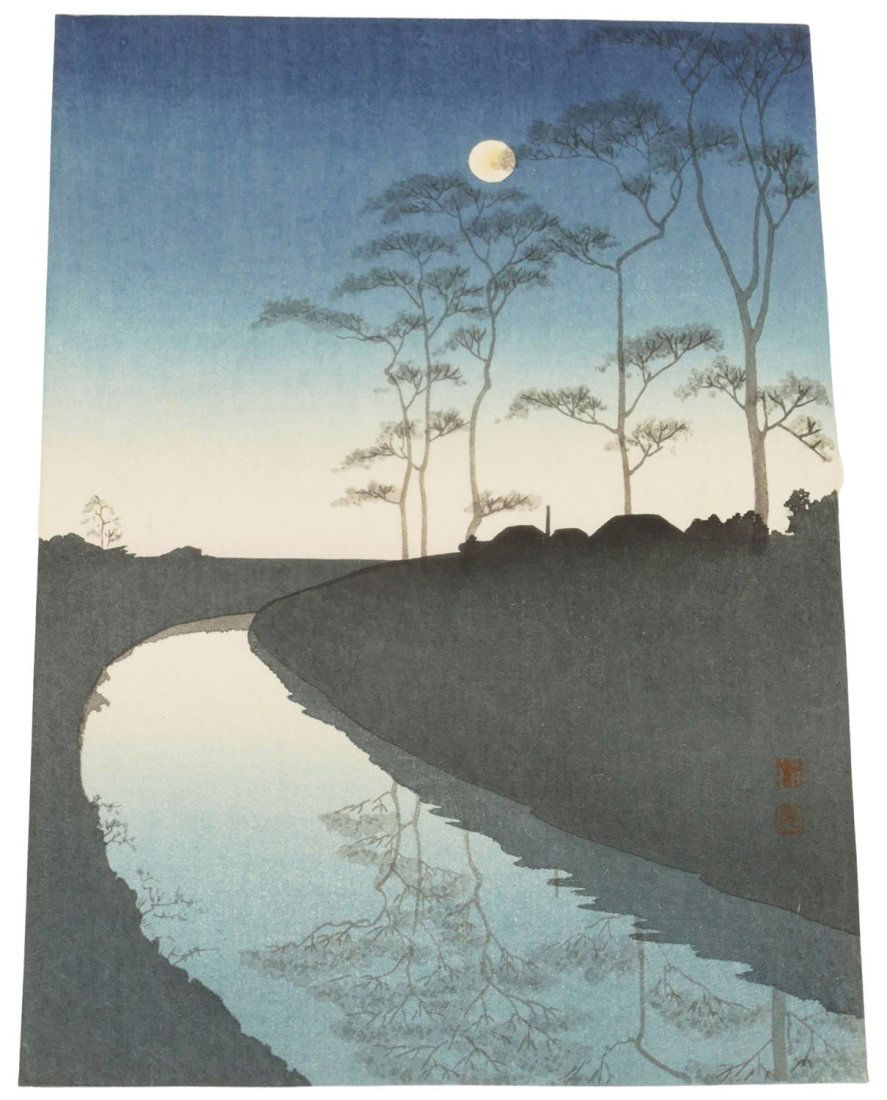 Koho Shoda (1871-1946) Canal Moonlight Woodblock Print (1 of 4)