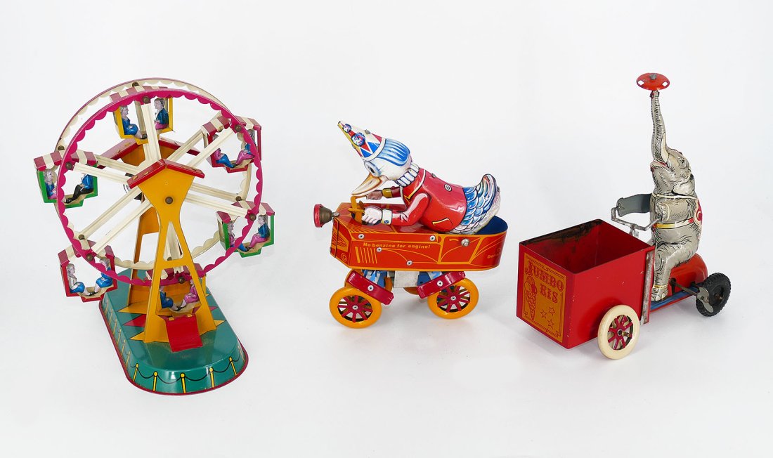 3 Different German Tin Litho Toys -Tucher + Walther, JW (1 of 9)