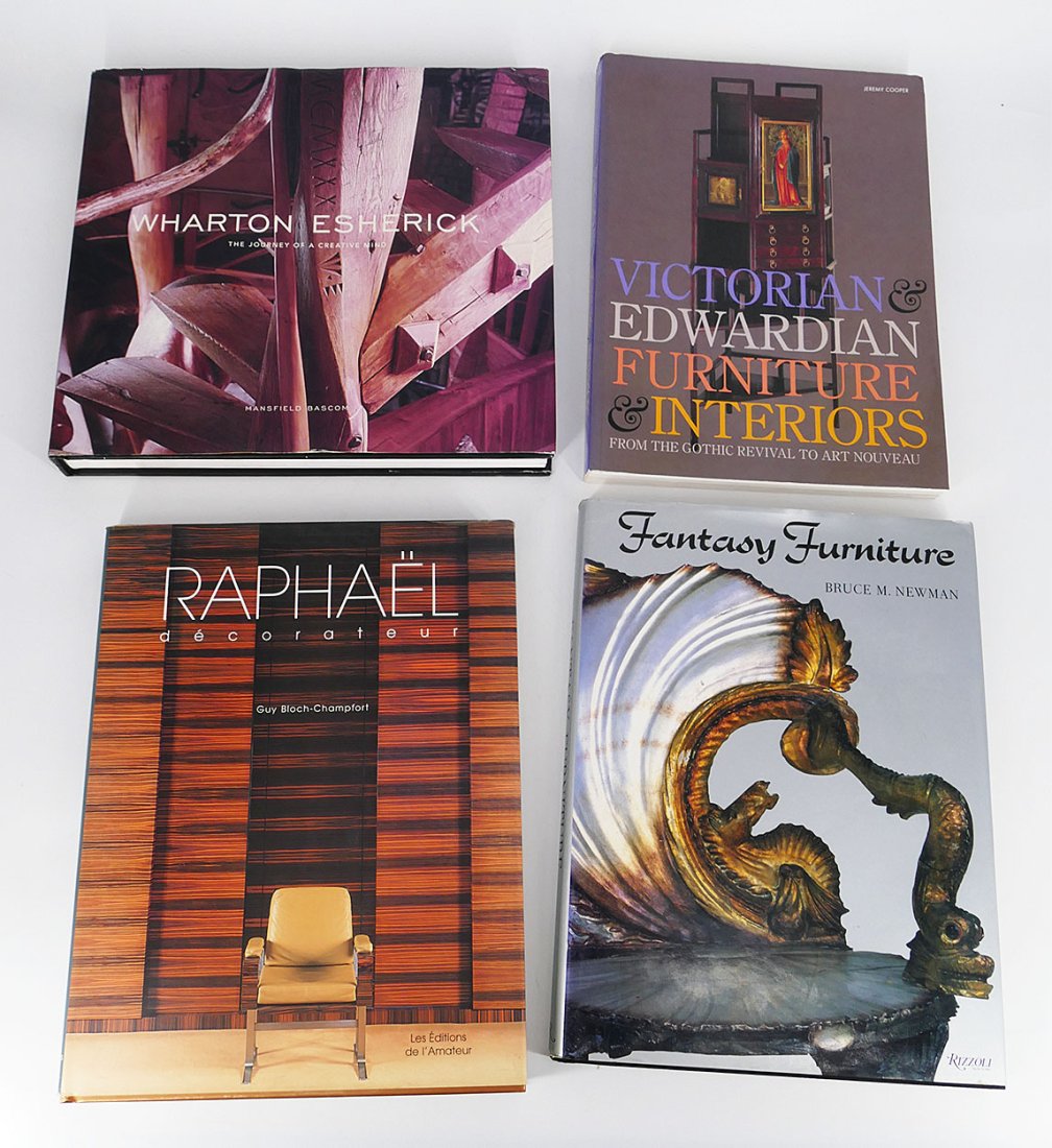4 Different Designer / Furniture Books - Wharton Esherick, Raphael, Fantasy, Victorian/Edwardian: 4 Different Designer / Furniture Books - Wharton Esherick, The Journey Of A Creative Mind, Raphael Decorateur (in French), Fantasy Furniture, and Victorian & Edwardian Furntiure & Interiors. All are h