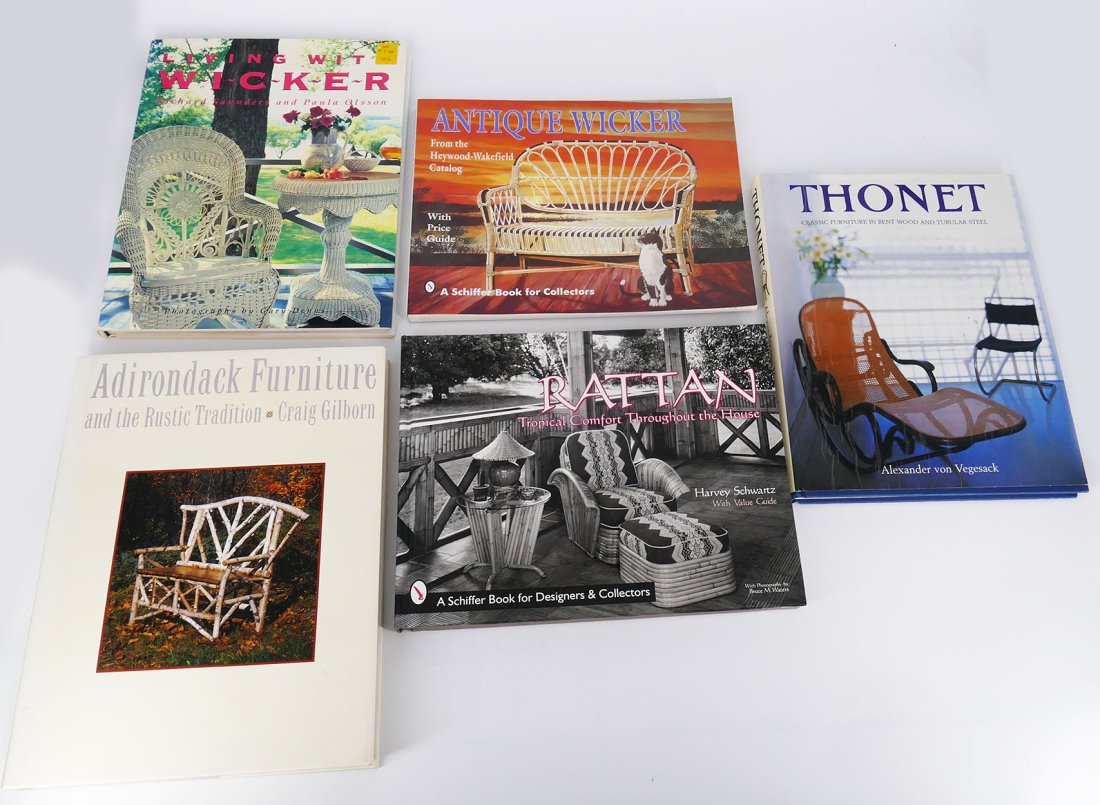 5 Different Furniture Books - Thonet, Adirondack, Wicker, Rattan: 5 Different Furniture Books - Thonet Chairs, Adirondack Furniture, Antique Wicker, Wicker, and Rattan. All are hardcover except for the Antique Wicker Book. Overall in Very Good/Excellent Condition. S