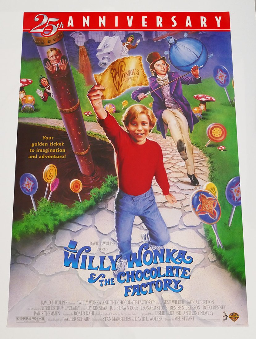 Original One-Sheet Movie/Video Poster - Willie Wonka And The Chocolate Factory (25th Anniversary): Original One-Sheet Movie/Video Poster - Willie Wonka And The Chocolate Factory (25th Anniversary - 1996) - Gene Wilder. Never Displayed - In Excellent Condition. 27"x 40". Please view all photos to ju