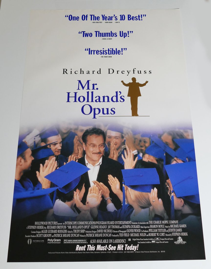 Original One-Sheet Movie/Video Poster - Mr. Holland's Opus (1995) - Richard Dreyfuss: Original One-Sheet Movie/Video Poster - Mr. Holland's Opus (1995) - Richard Dreyfuss. Never Displayed - In Excellent Condition. 26" x 40" Please view all photos to judge condition. Although these post