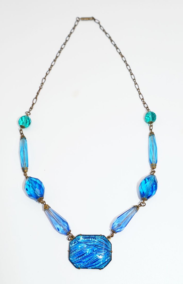 Art Deco Blue Morpho Butterfly Wing Pendant Necklace (1 of 5)