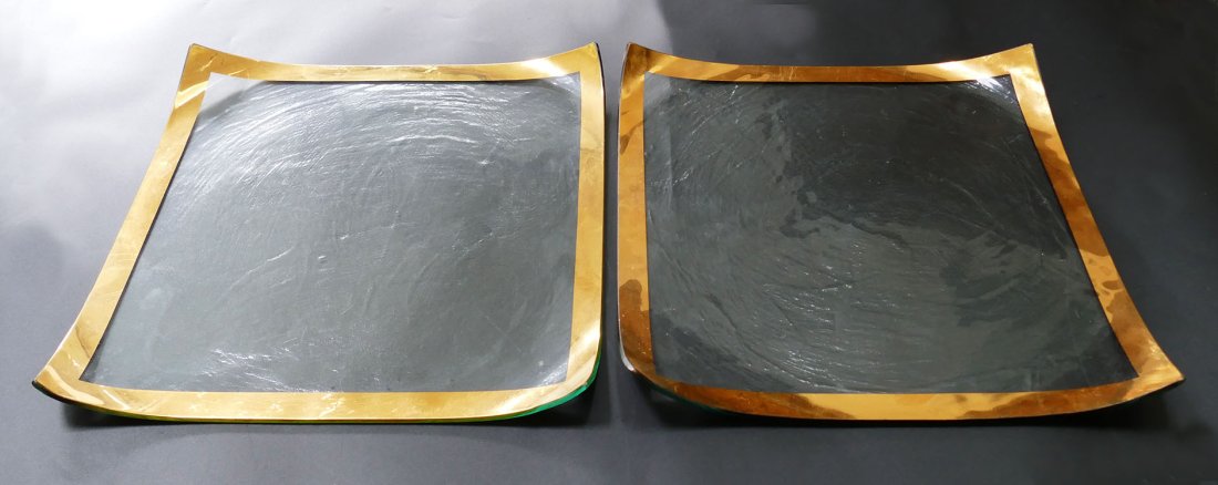 Pair Of Annieglass Roman Antique Gold 16" Square Glass Platters (1 of 6)