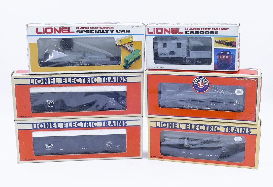 Lionel 6209(2) 6529 6916 16709 26118 New York Central Railroad Cars - New/Never Used - OB: Lionel 6209(2) 6529 6916 16709 26118 New York Central Railroad Cars (Caboose, 2 Gondolas, Derrick Car, Dome Tank Car, and Searchlight Car). New and Never Used in the Original Boxes. The boxes might ha
