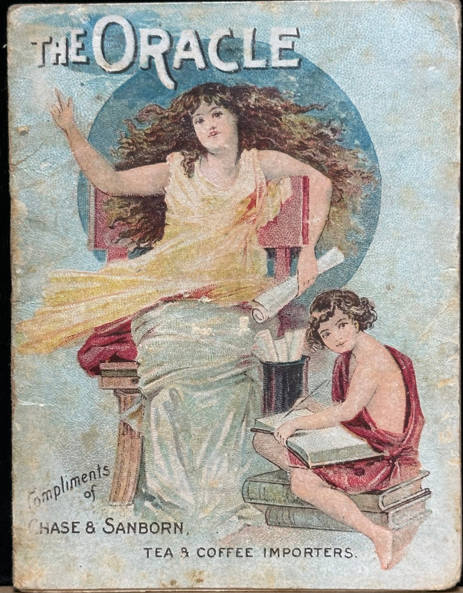 Advertising THE ORACLE Chase & Sanborn 1897 Fortune Telling: Chase & Sanborn; The Oracle : Compliments of Chase & Sanborn Tea & Coffee Importers; New York: Gray Lithography 1897. [14] pages. Hardcover Ephemera Coffee Industry Advertising Lithography - Color For