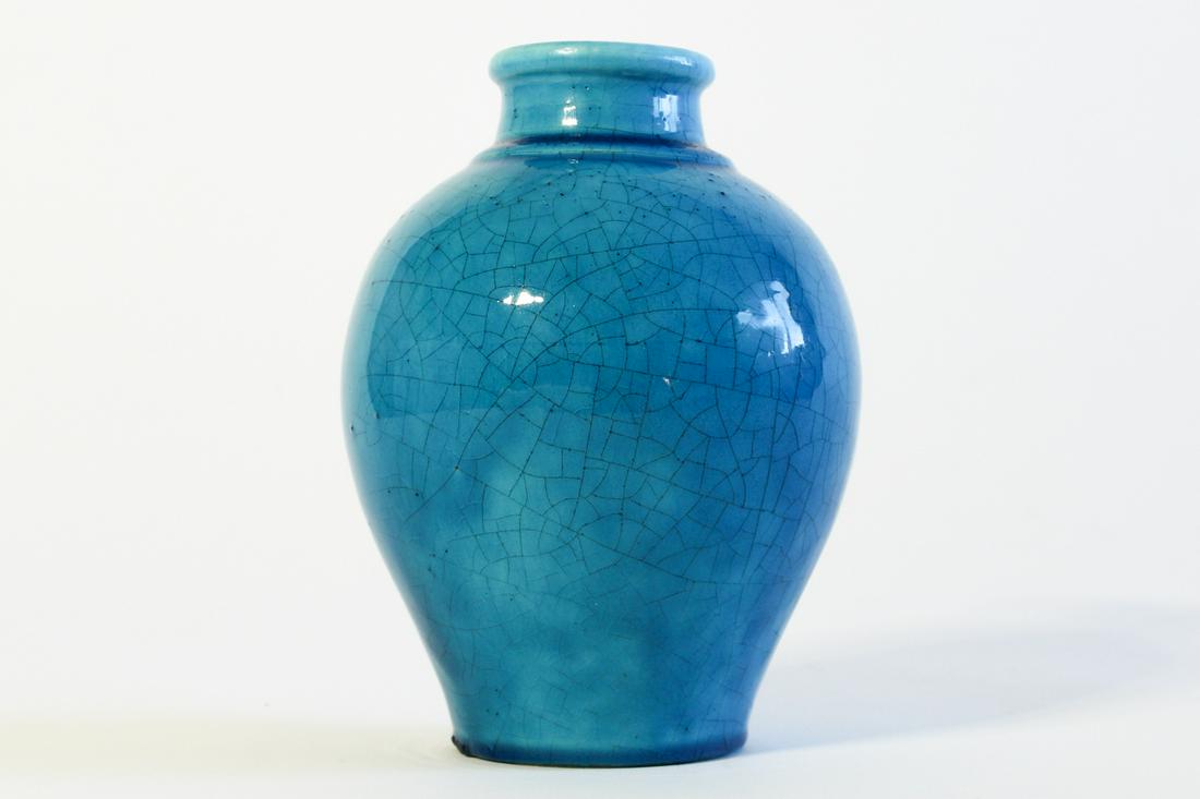 A Blue Turquoise Glazed Vase by Edmond Lachenal: A Blue Turquoise Glazed Vase by Edmond Lachenal (French, 1855â€“1930) Signed on the base.