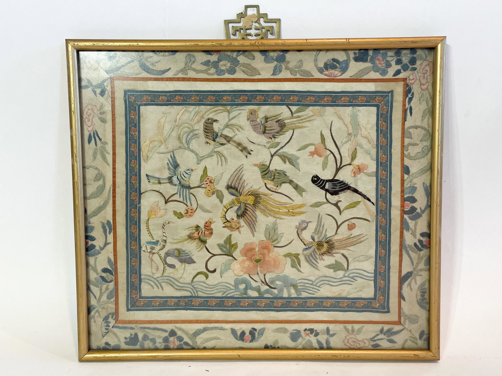 A 19th Century Chinese Embroidery of Birds and Flowers: A 19th Century Chinese Embroidery of Birds and FlowersFrom the Annette Martin Collection.Exhibited at the Chinese Culture Foundation of San Francisco February 8th - March 8th 1975. Exhibit and origina