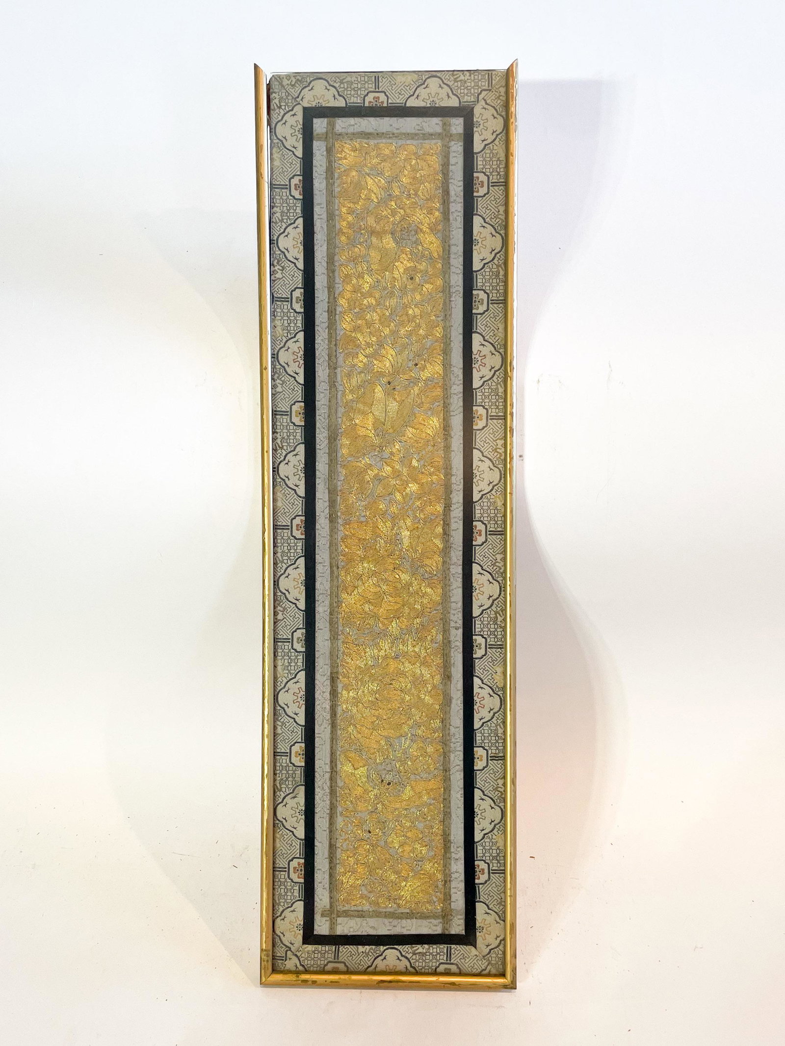 A Pair of Chinese Embroideries with Golden Thread: AA Pair of Chinese Embroideries with Golden Thread. From the Annette Martin Collection. Exhibited at the Chinese Culture Foundation of San Francisco February 8th - March 8th 1975. Exhibit documentatio