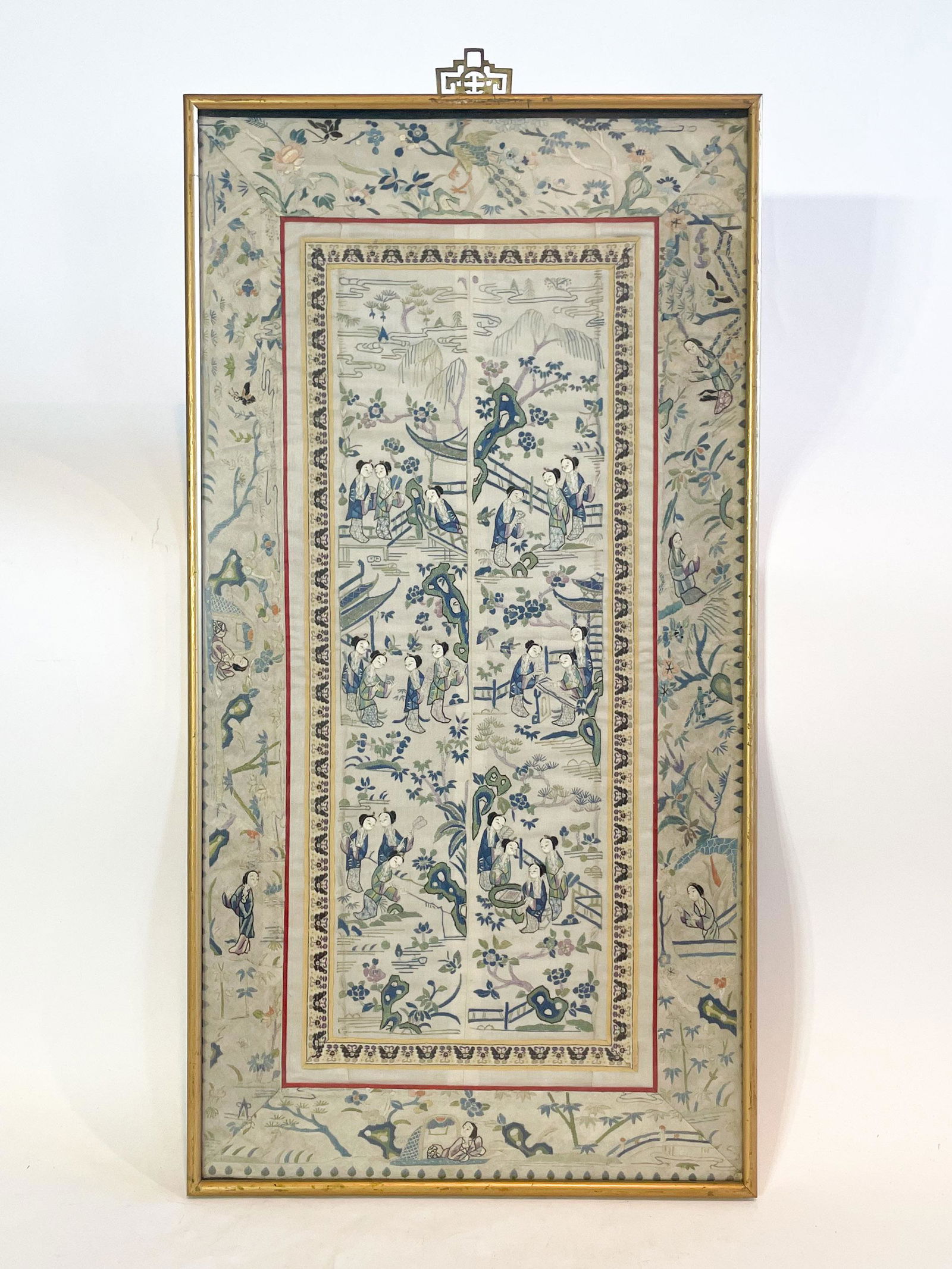 A Late 19th Century Embroidery of a Garden Scene (1 of 2)