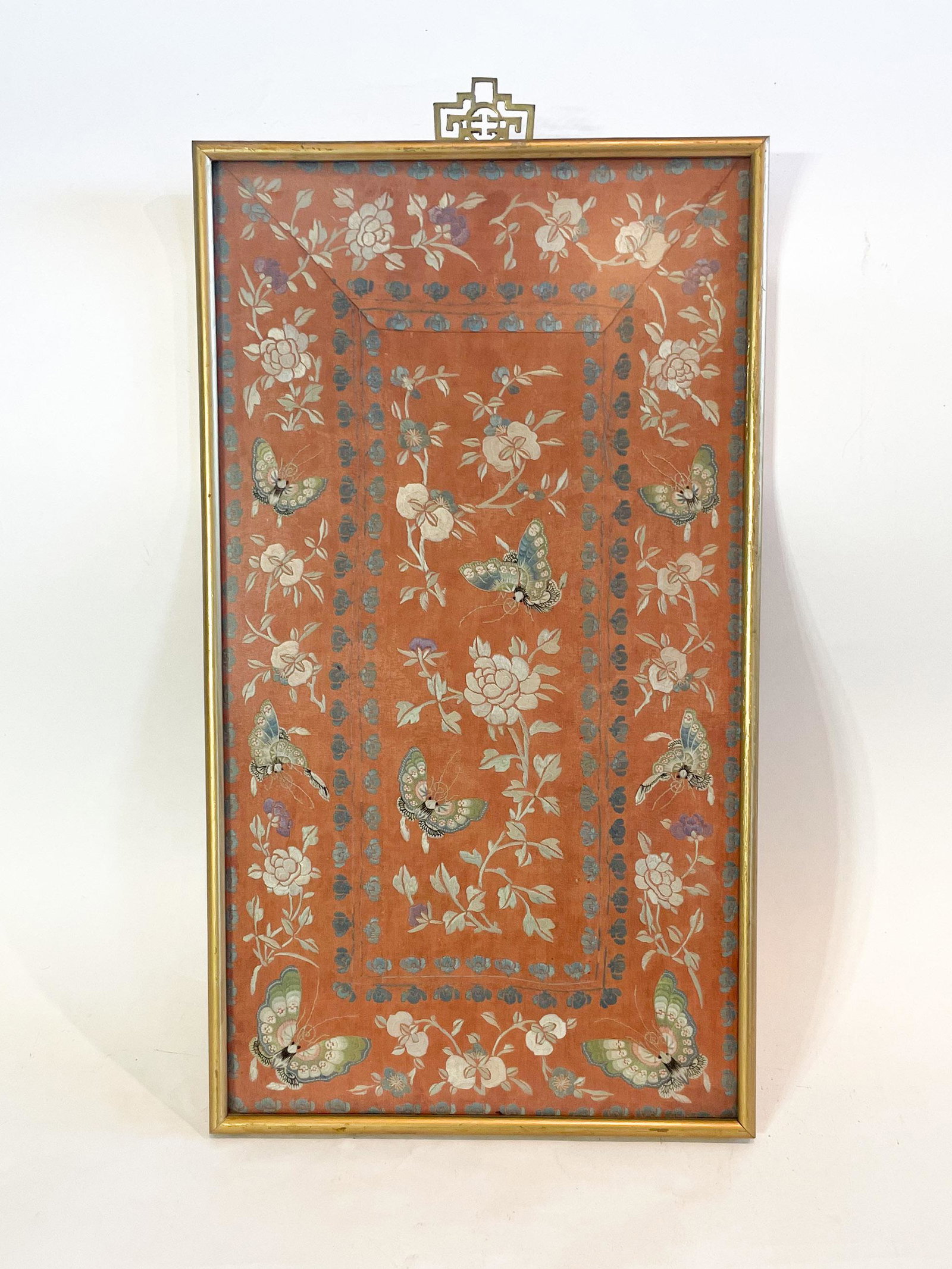 A Pair of Chinese Embroidery of Flowers and Butterflies: A Pair of Chinese Embroidery of Flowers and Butterflies. From the Annette Martin Collection. Exhibited at the Chinese Culture Foundation of San Francisco February 8th - March 8th 1975. Exhibit documen