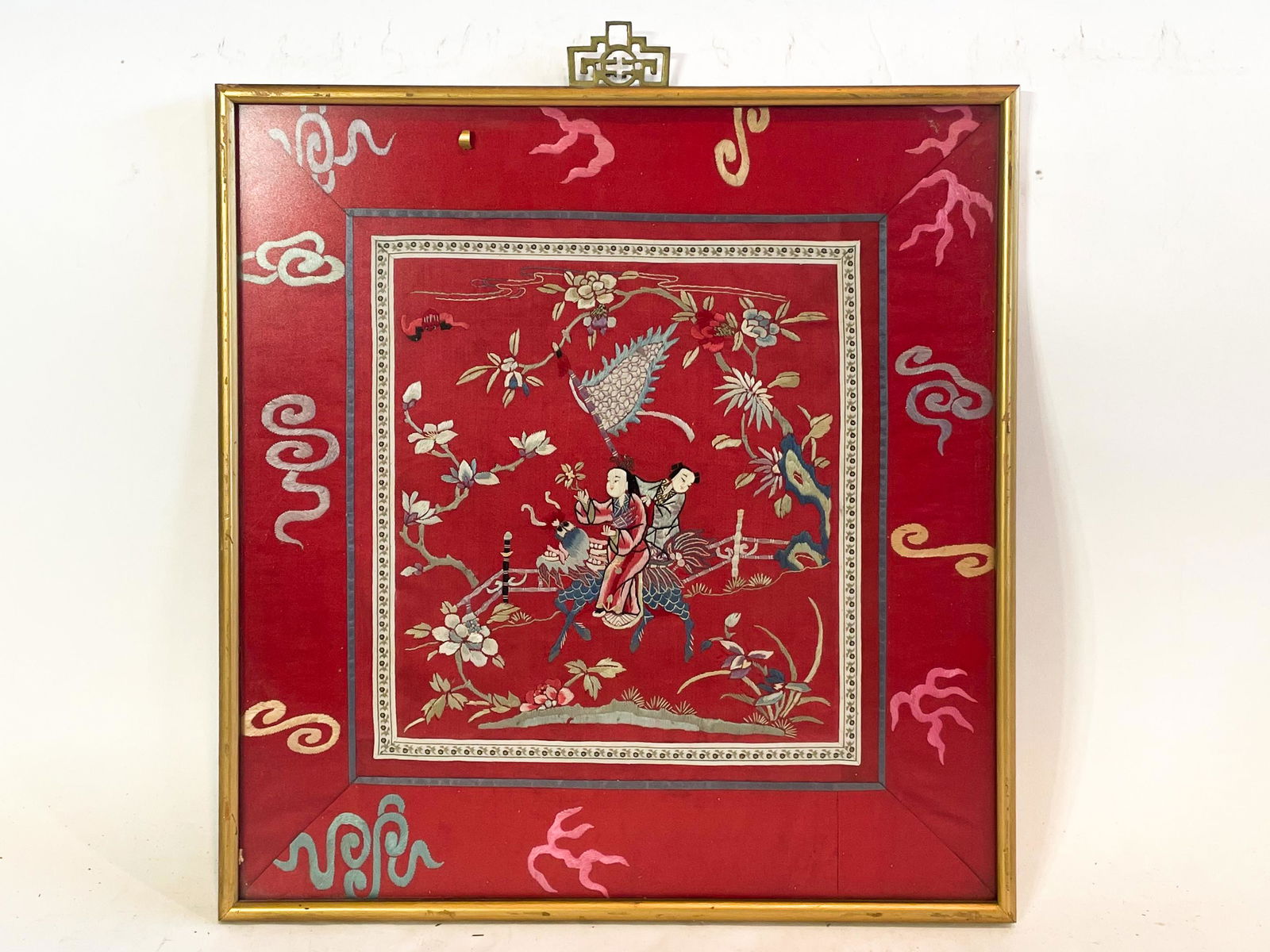 A 19th Century Square Chinese Embroidery of a Garden Scene (1 of 2)