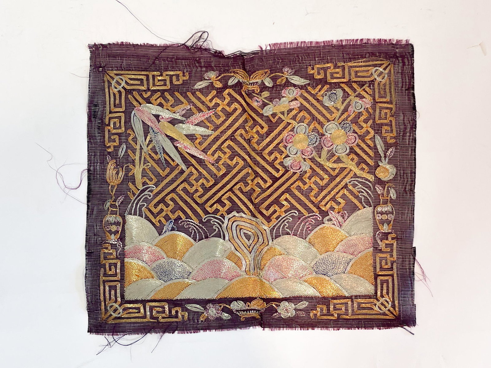 A Chinese Textile Badge: A Chinese Textile Badge made for an eunuch. From the Annette Martin Collection. Exhibited at the Chinese Culture Foundation of San Francisco February 8th - March 8th 1975. Exhibit documentation availa