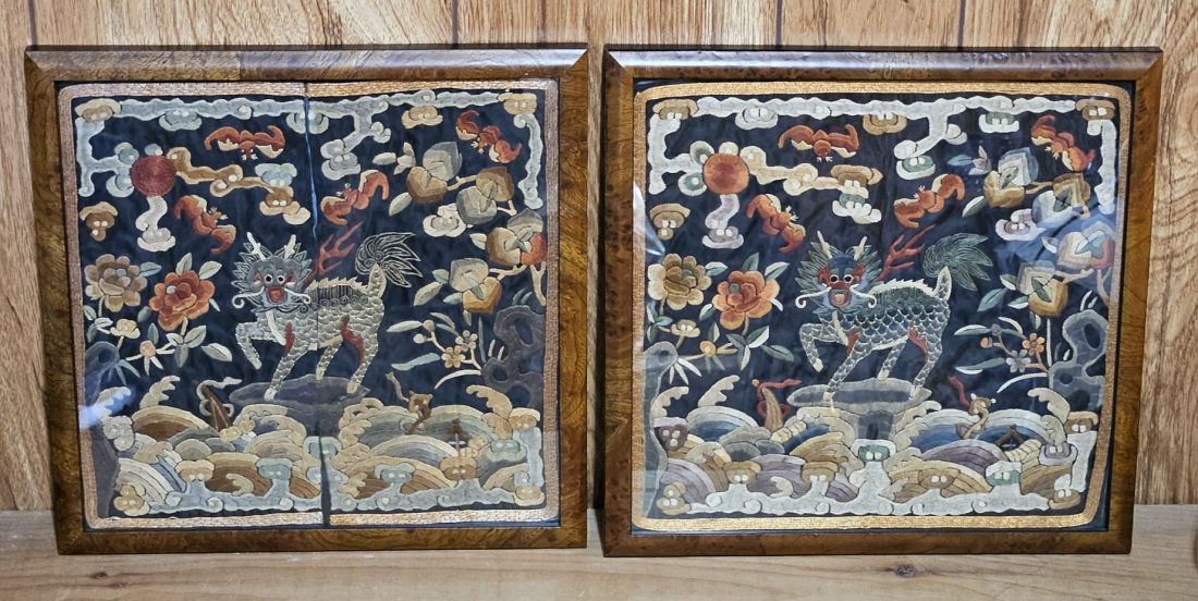 A Pair of Qing Dynasty Chinese Military Rank Badges: A Pair of Qing Dynasty Chinese Military Rank Badges.Dimension: 10.5 inches.Provenance: From A New Hampshire Collector.