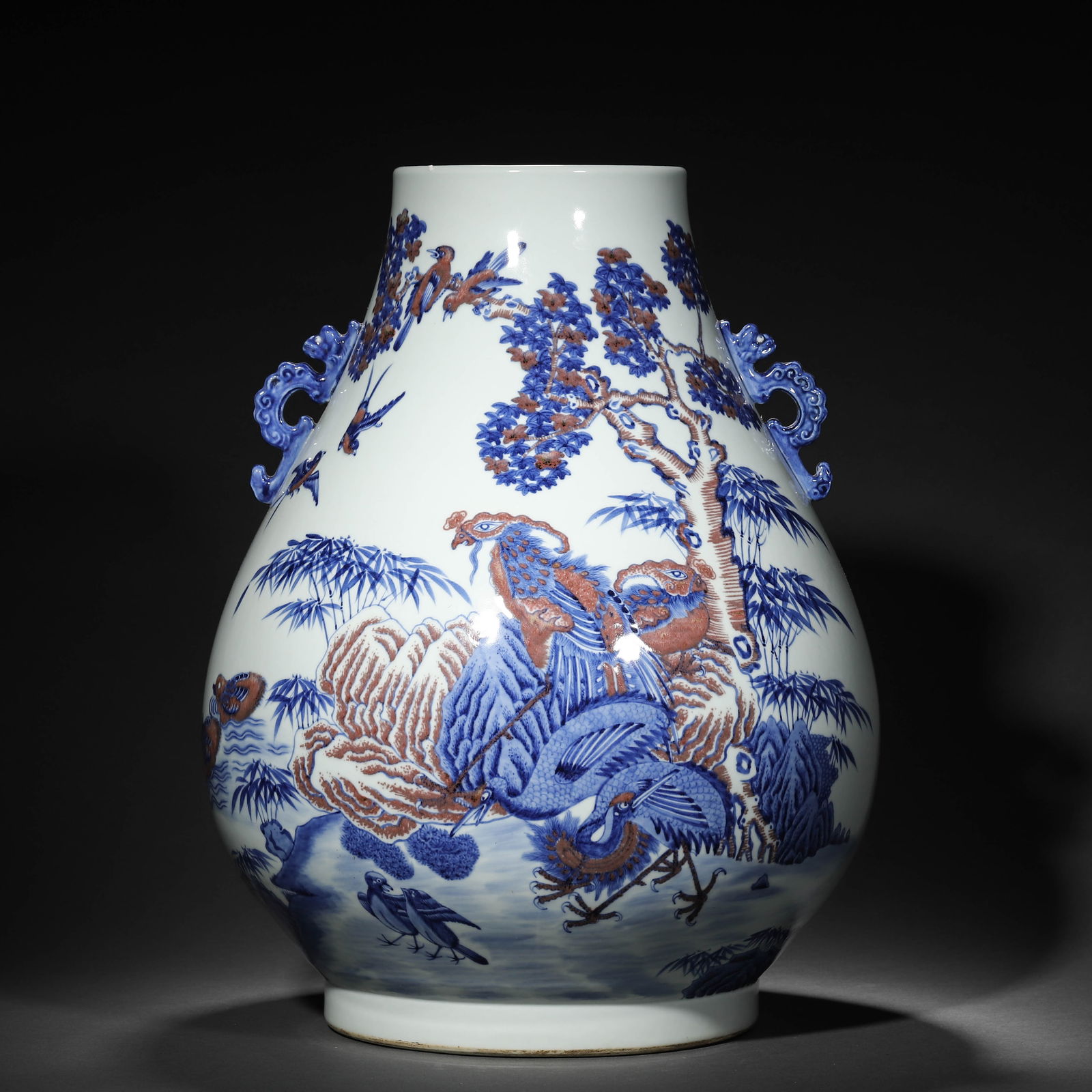 Qing Dynasty blue and white glaze red birds Chaofeng pattern Kui phoenix ear (1 of 12)
