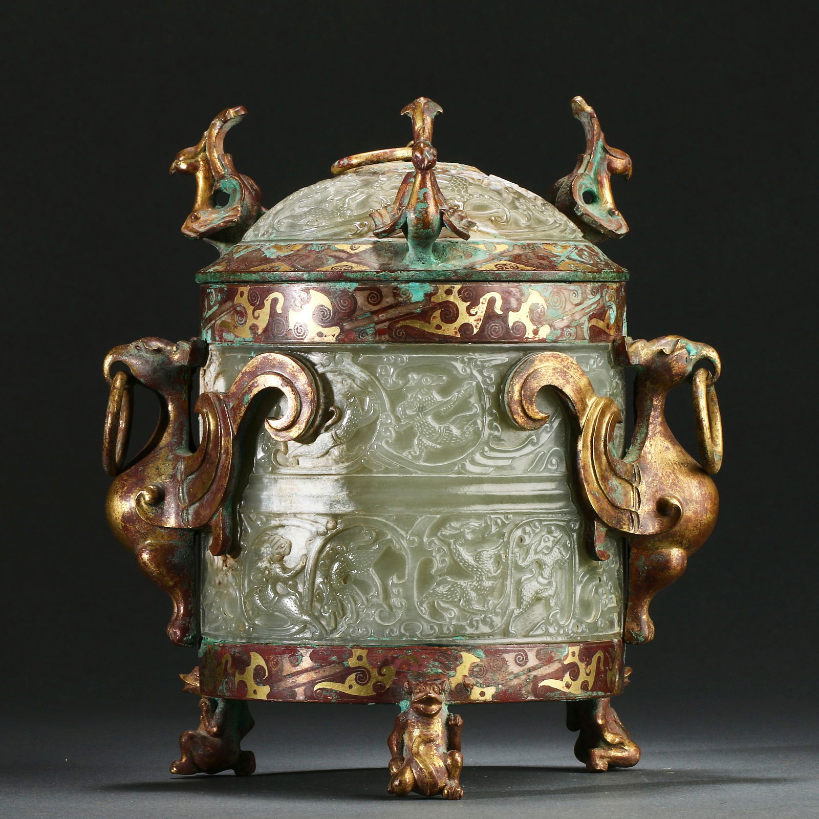 Pre-Ming Dynasty Hetian jade inlaid with copper, gold and silver and animal patterns (1 of 12)