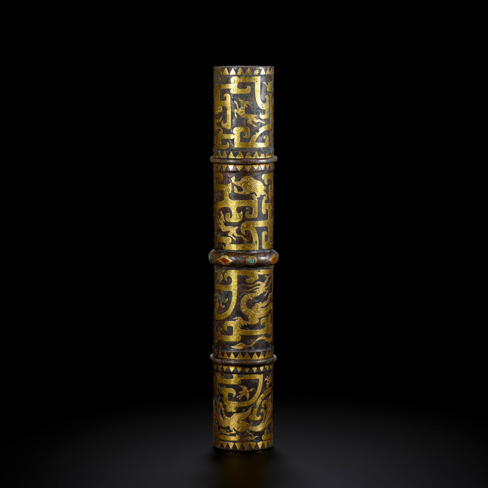 Pre-Ming Dynasty Gold and Silver Inlaid Parasol Handle: H. 28cm.W.5cm.weight.430grams