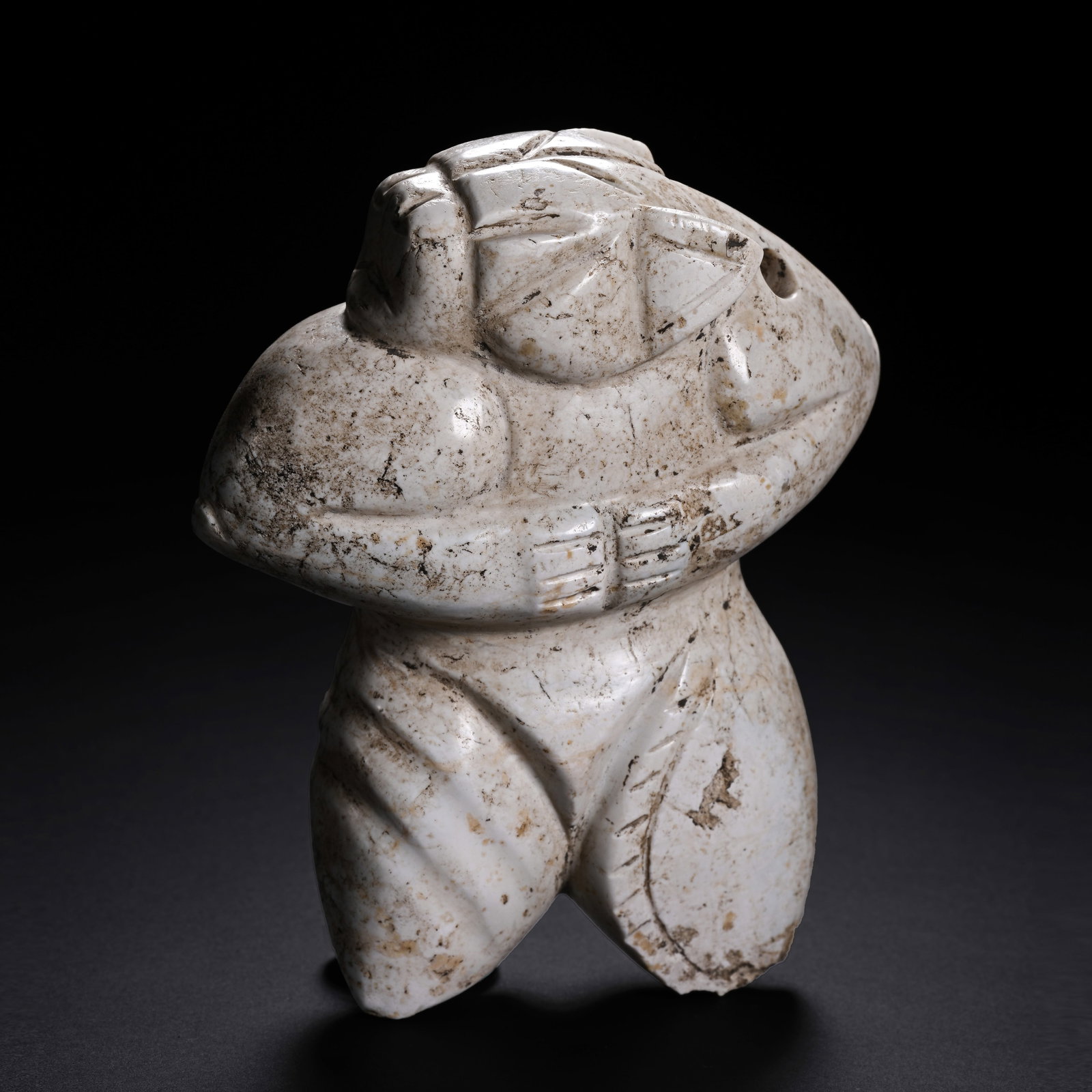 Pre-Ming Dynasty Chicken-Bone White Ge-Nu Lioness Standing Figure: H. 9cm.W.7.8cm.