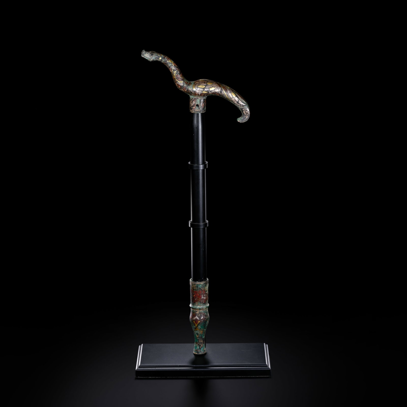 Pre-Ming Dynasty Gold and Silver Inlaid Scepter: H. 52cm.weight.1220grams