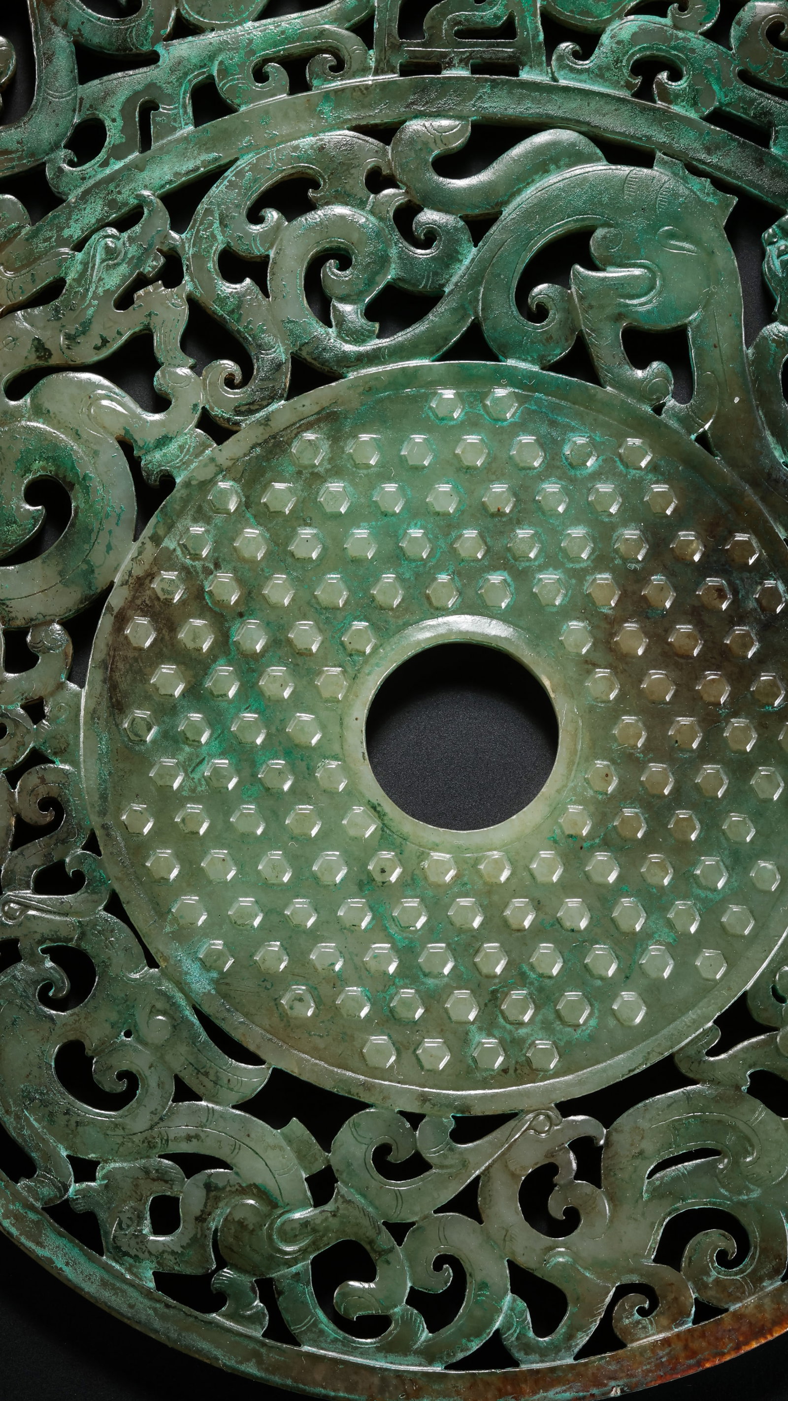 Pre-Ming Dynasty Hetian Jade Openwork Dragon Pattern Bi Disc - 5