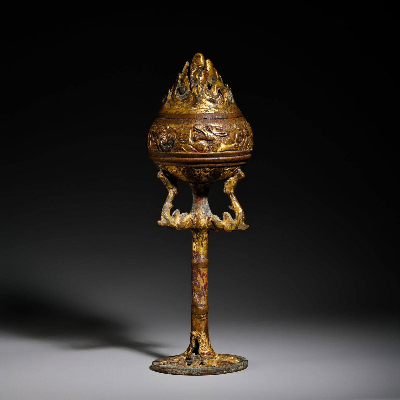 Pre-Ming Dynasty Gilt-Bronze Boshan Incense Burner (1 of 9)
