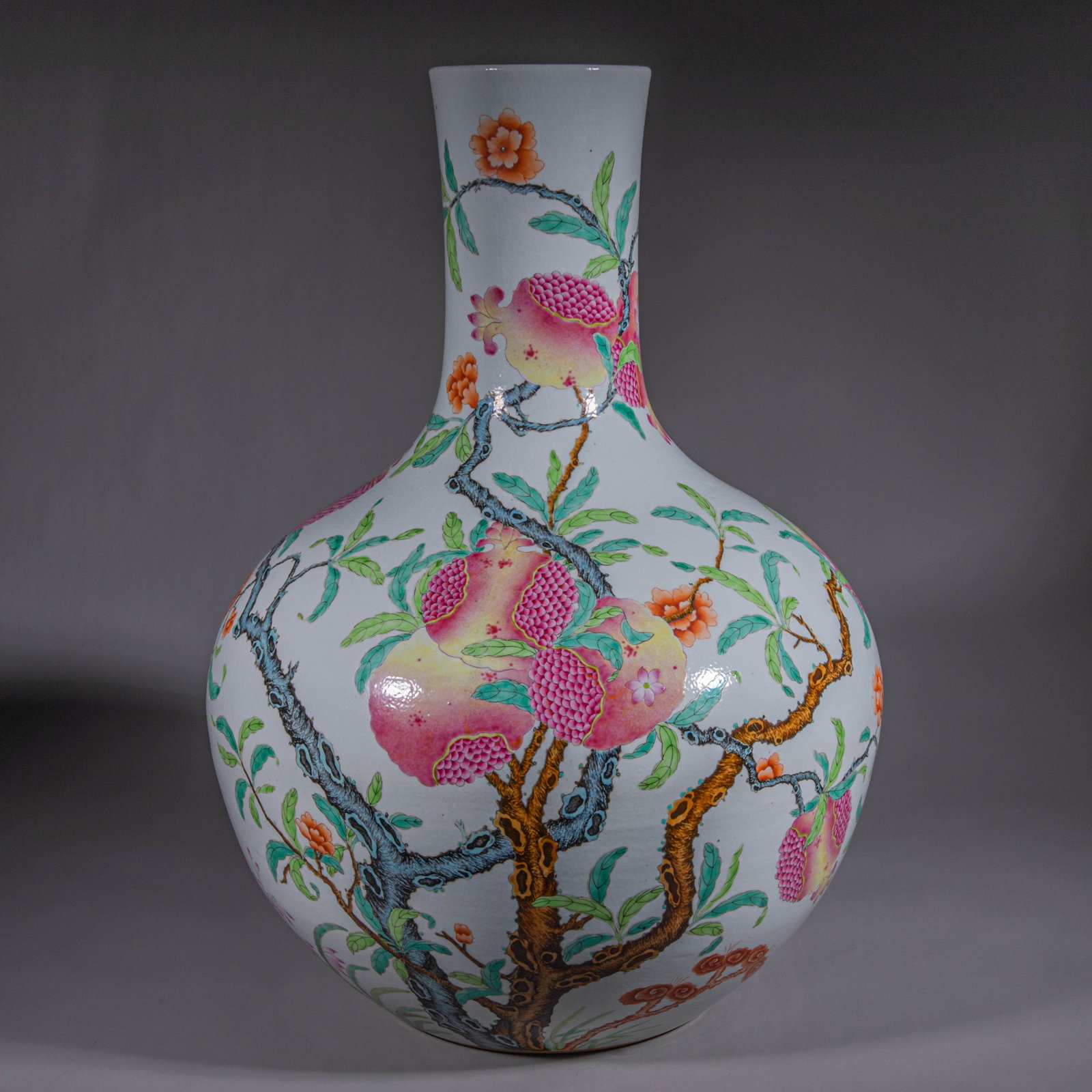 Qianlong Period Famille Rose Tianqiuping Vase: H.56 cm.W. 13cm