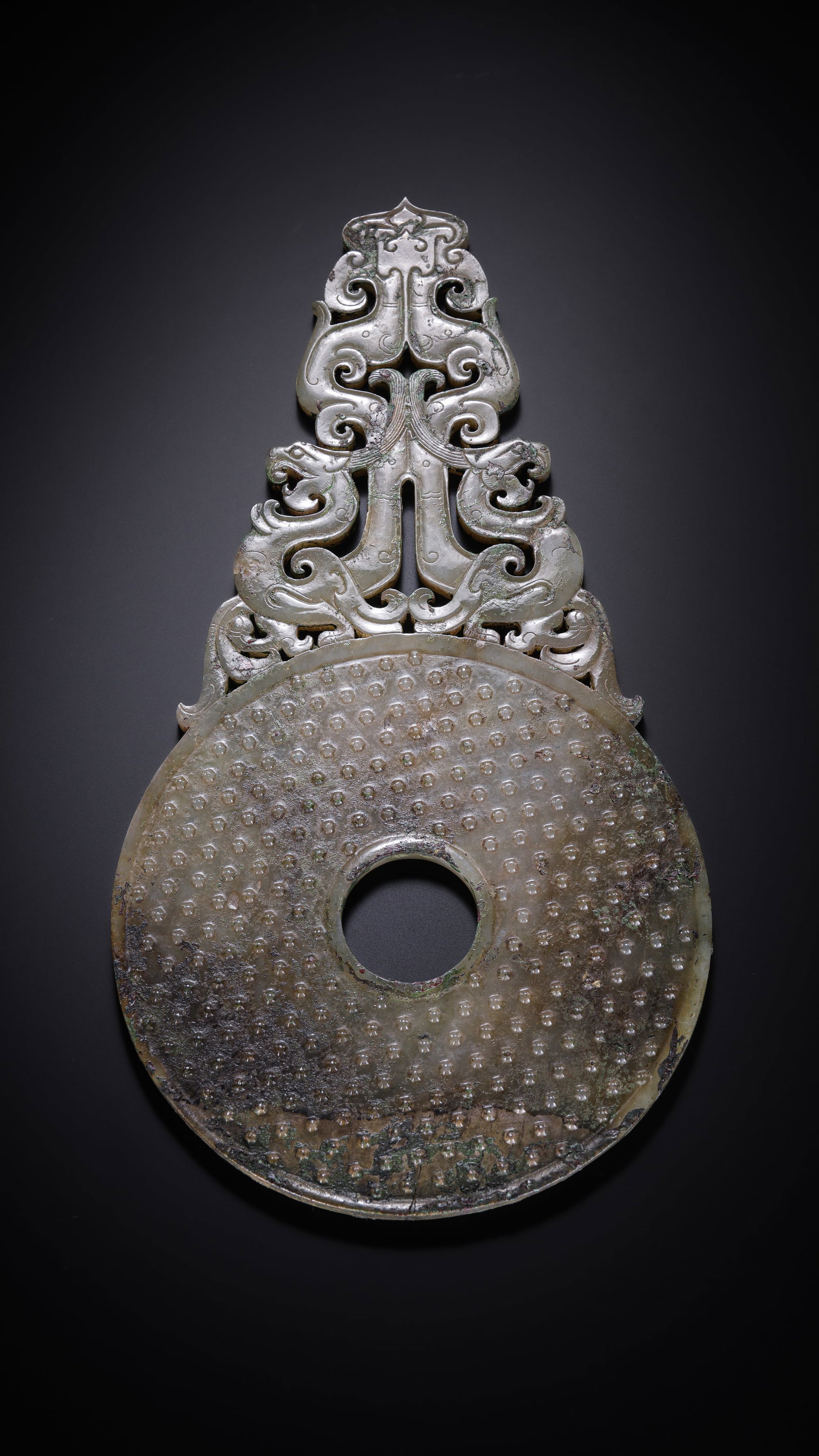 Pre-Ming Dynasty Openwork Double Dragon Archaic Pattern Bi Disc - 4