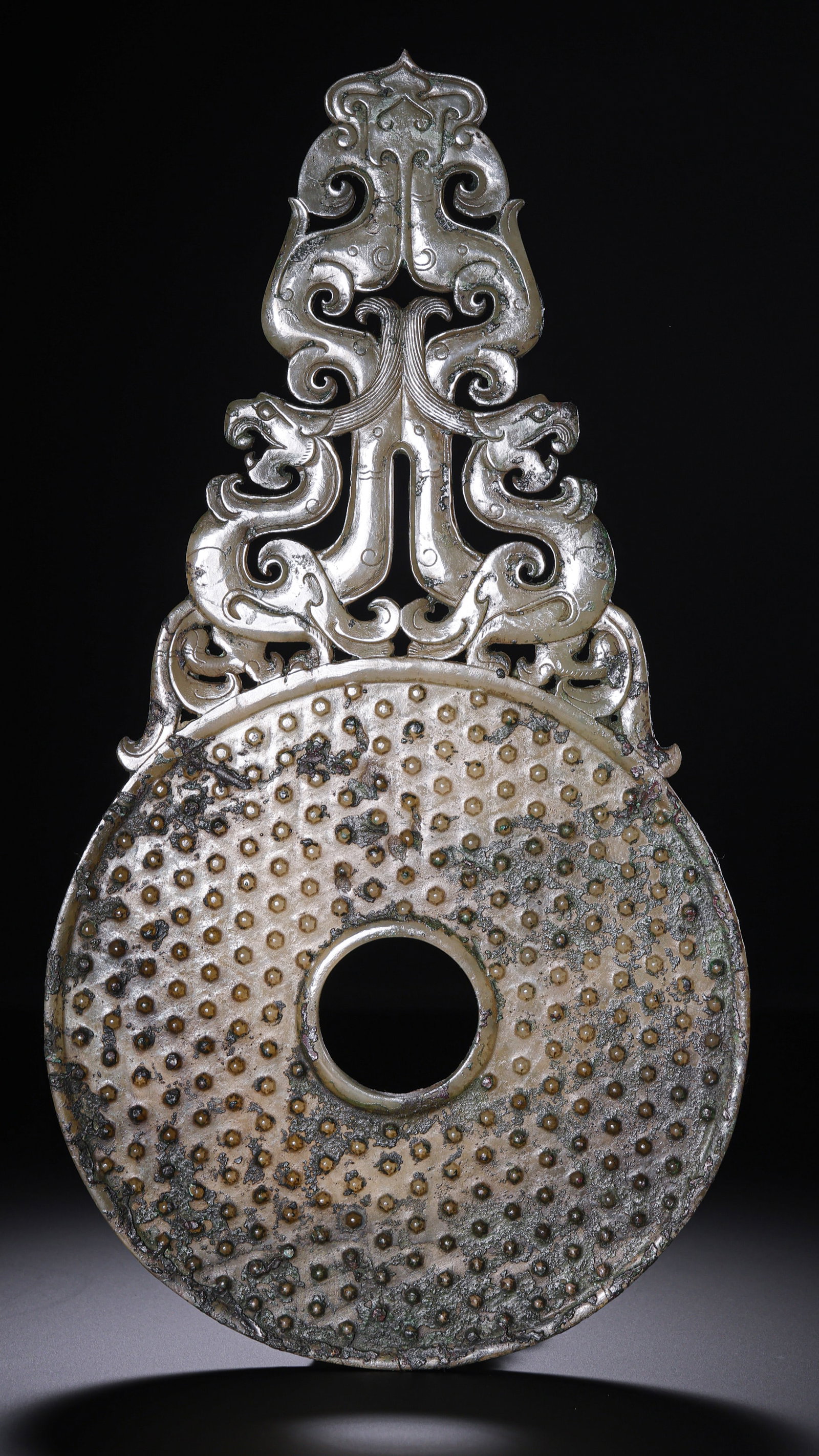 Pre-Ming Dynasty Openwork Double Dragon Archaic Pattern Bi Disc - 8